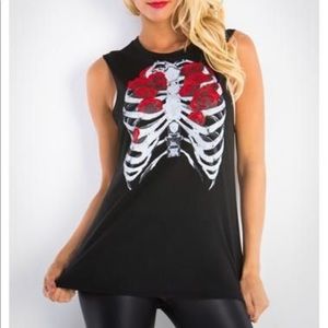 Social Misfits Tank Top Skeleton Rib Rose Sz Small